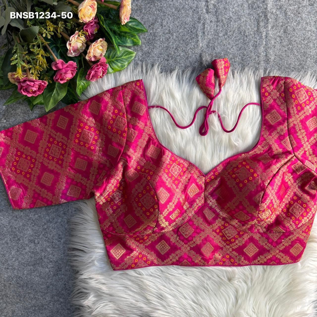 Sabyasachi-Style Patoda Banarasi Blouse-Rani Pink
